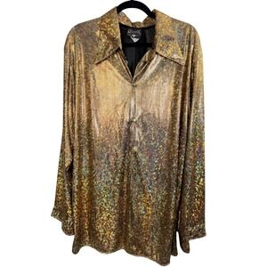 Charades Disco Shirt Mens XL Gold Holographic Party Festival Retro Rave Groovy